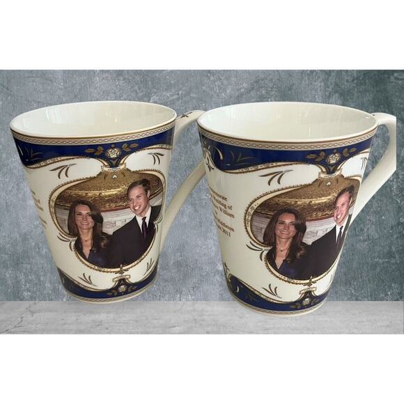 Royal Crest Prince William Catherine Middleton Royal Wedding 2 Tea Coffee Cups - Picture 1 of 8
